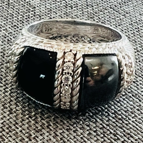 Judith Ripka Jewelry - Judith Ripka Sterling Silver Black Onyx & White Topaz Rope Detail Size 8.5